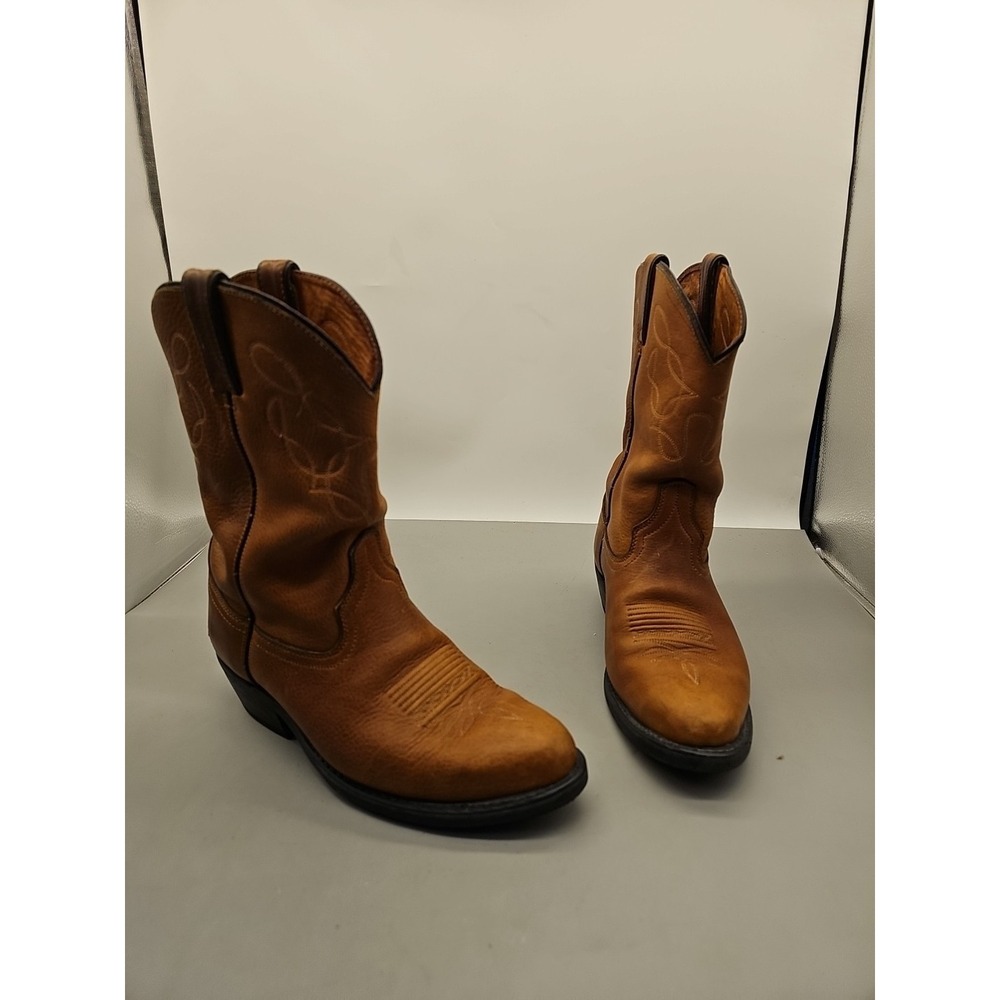 Men's Brown American West Cowboy Boots Sz 9 EW Embroidered Point Toe‎
